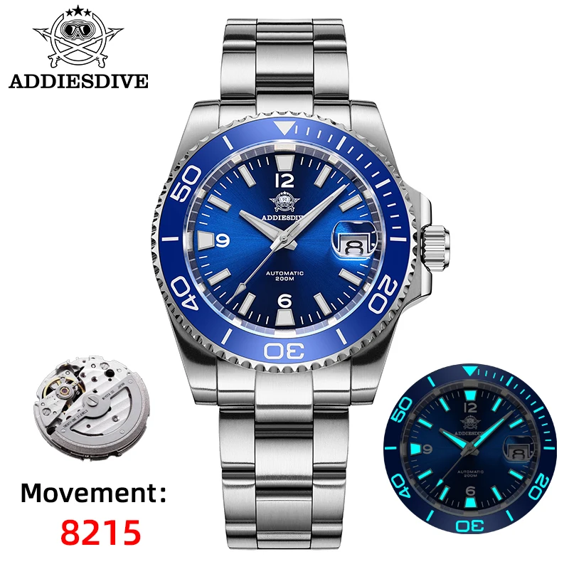 ตัวเลือกสินค้า นาฬิกาดำน้ำผู้ชาย ADDIESDIVE 8215 กระจกแซฟไฟร์ AR เซรามิค BEZEL กันน้ำ 200 เมตร สแตนเลส