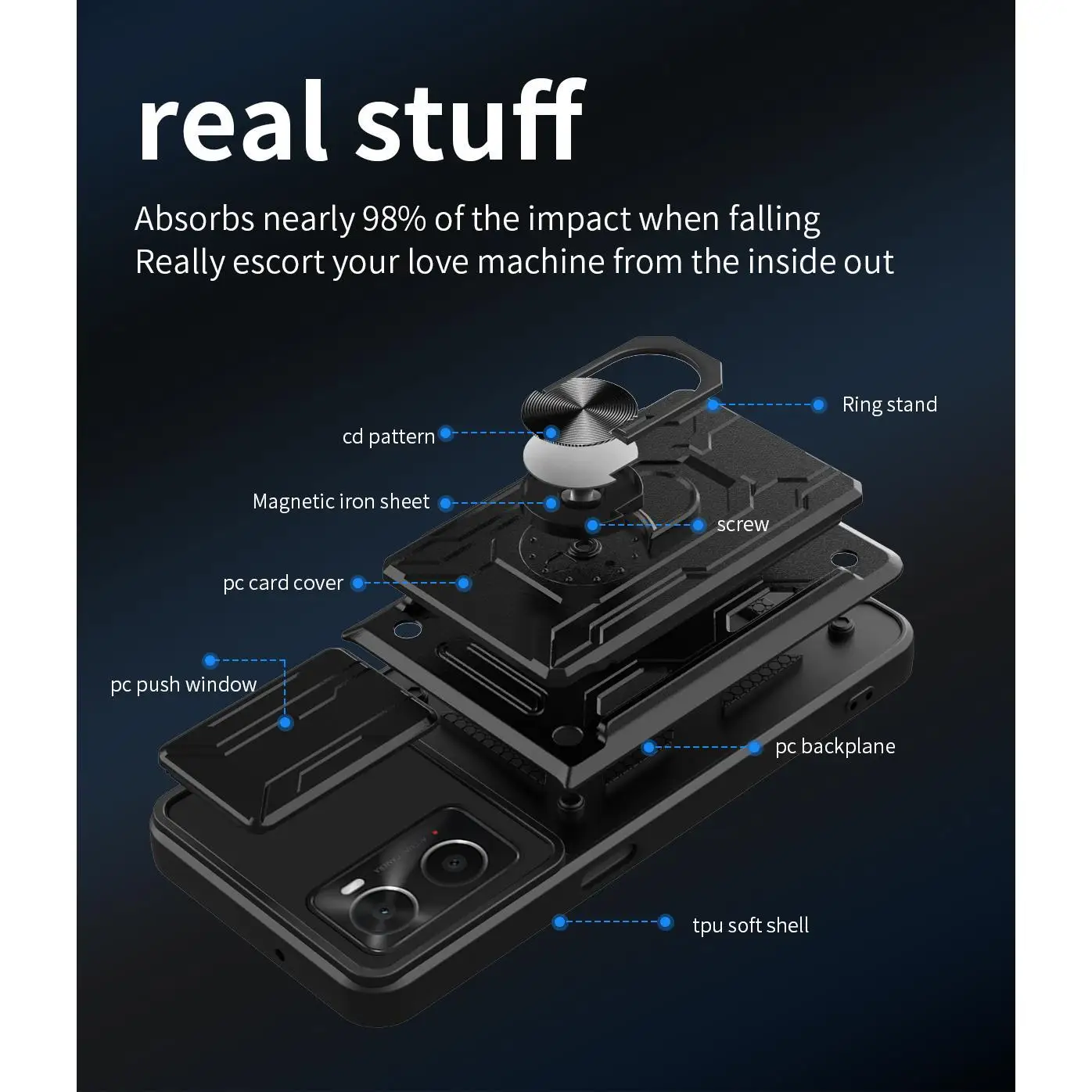 Sliding Lens Cover Phone Case with Rotating Ring and Magnetic Car Holder - Protective Cover