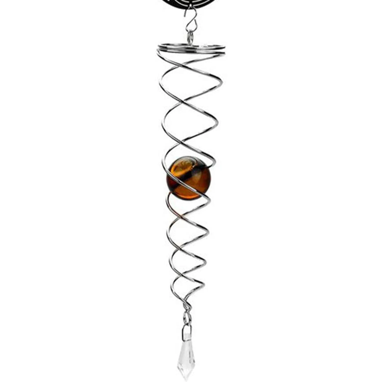 Metal Wind Spinner,Hanging Wind Chime Yin Yang with Crystal Ball for Garden Q2J8 