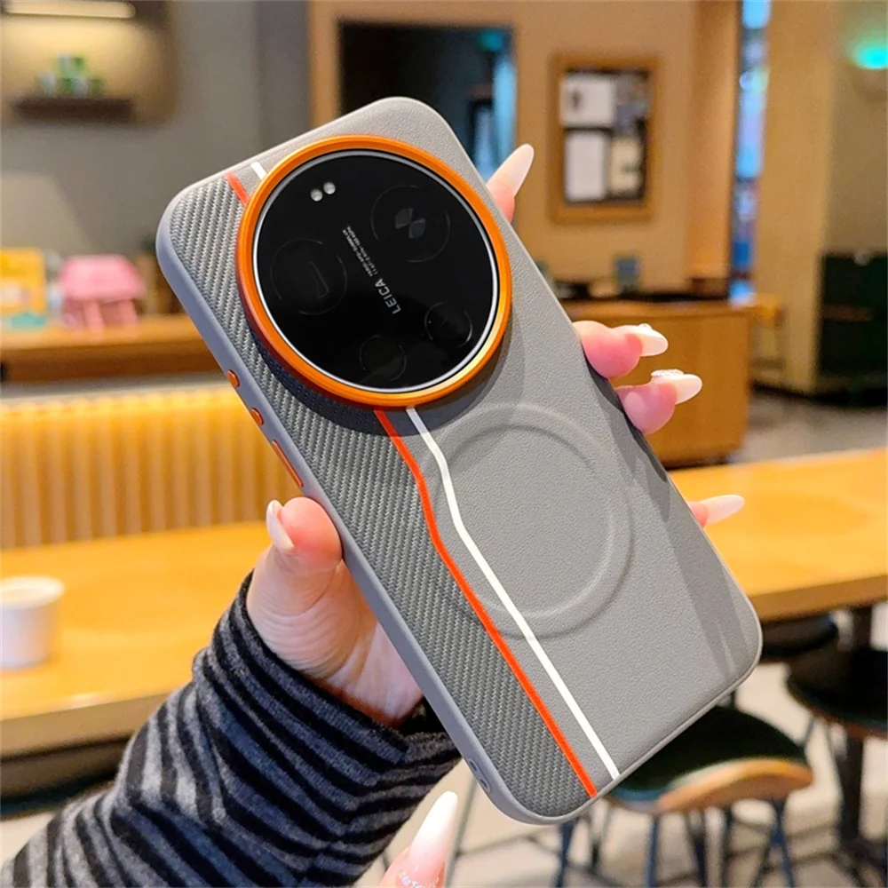Luxury Carbon Fiber Splicing Leather Magnetic Phone Case