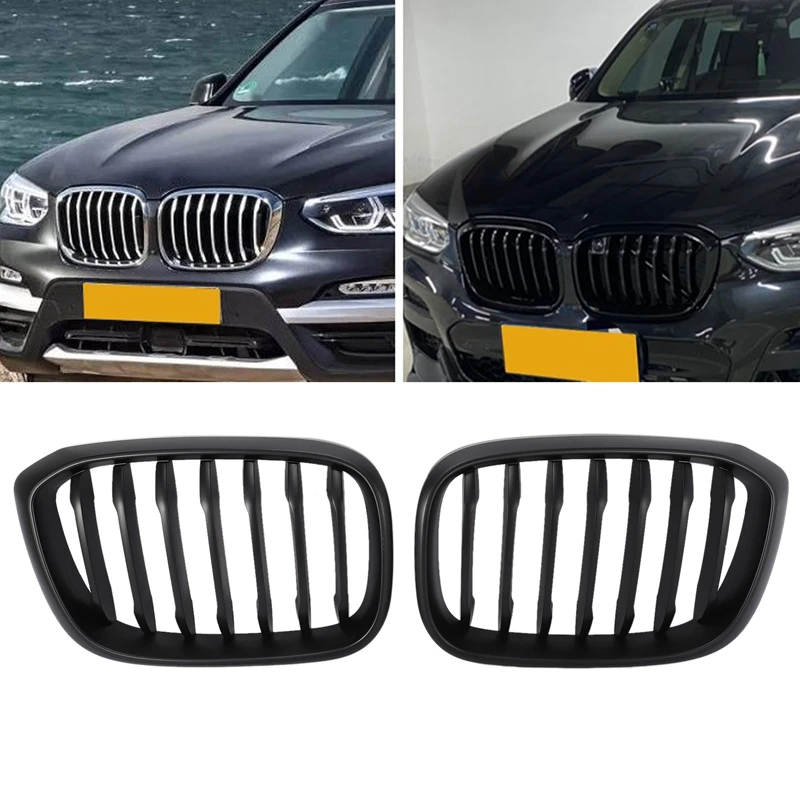 

2Pcs Car Front Hood Kidney Grille Grill Mesh Matte Black Racing Grills For-BMW G01 G02 G08 X3 X4 2018 2019 2020