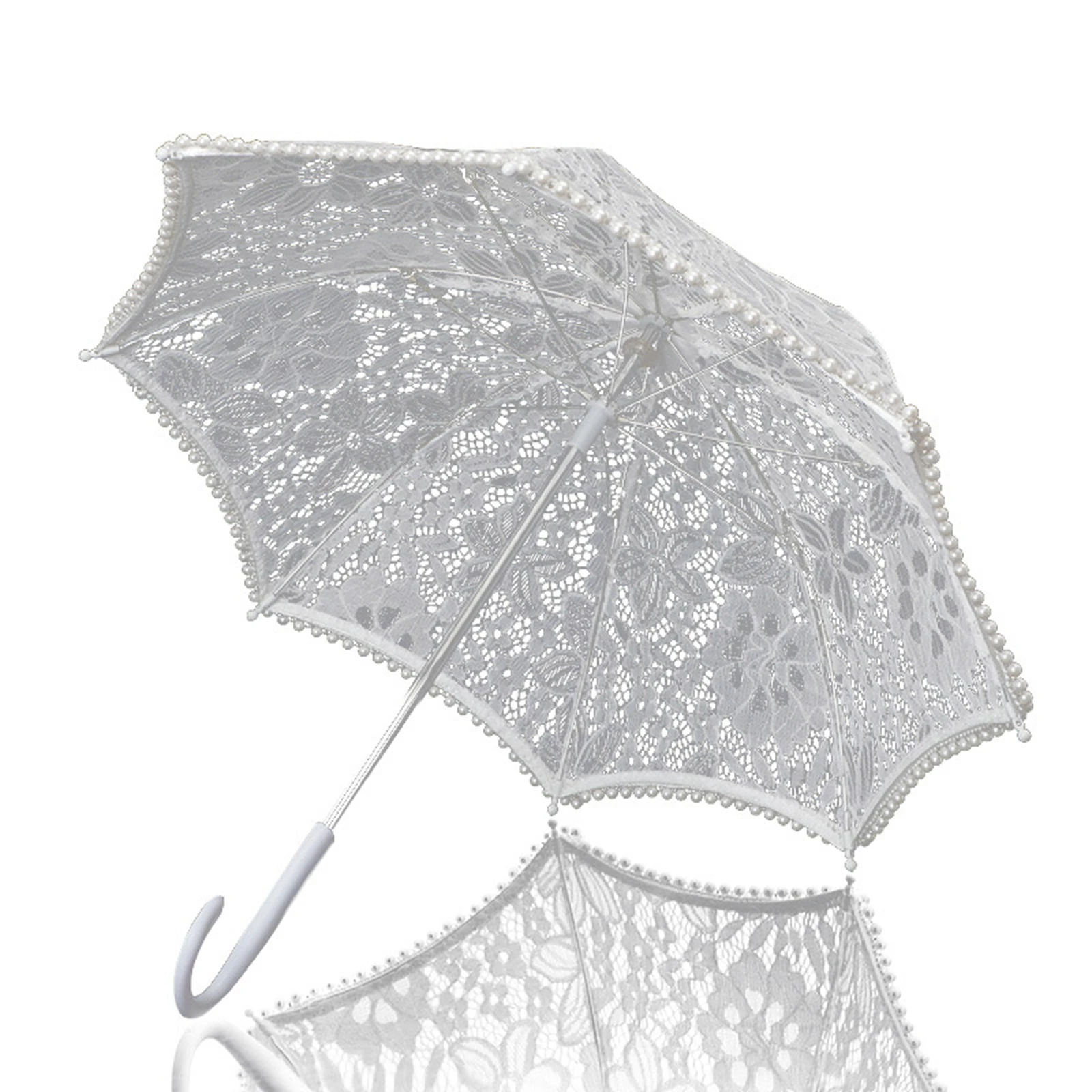 Bridal Lace Parasol Set Lace Umbrella Parasol White Wooden Handle Costume Flower Girl Umbrella for Wedding Decoration Photo Prop