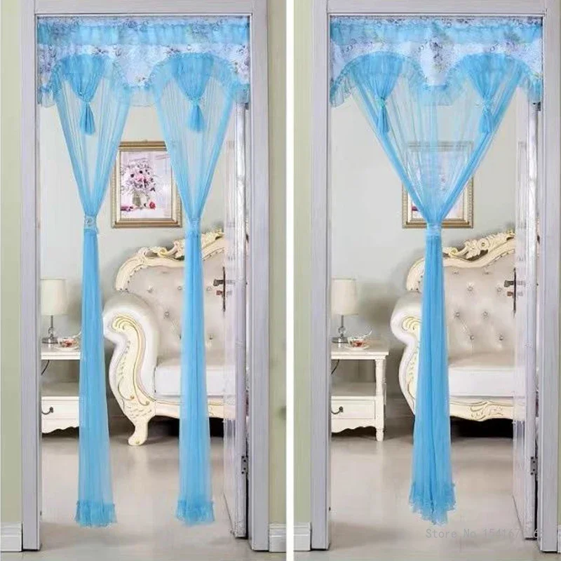 Breathable Lace Embroidered Door Curtain, Punch-free Mosquito Screen Curtain, Bedroom Partition Curtain, Single Layer, 1Pc
