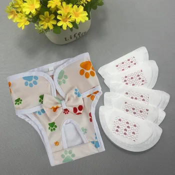 Pannolini per cani lavabili Pantaloni fisiologici Stampa carina Pannolini per cani femminili Intimo Mutandine sanitarie per cani con 5 pezzi di assorbente
