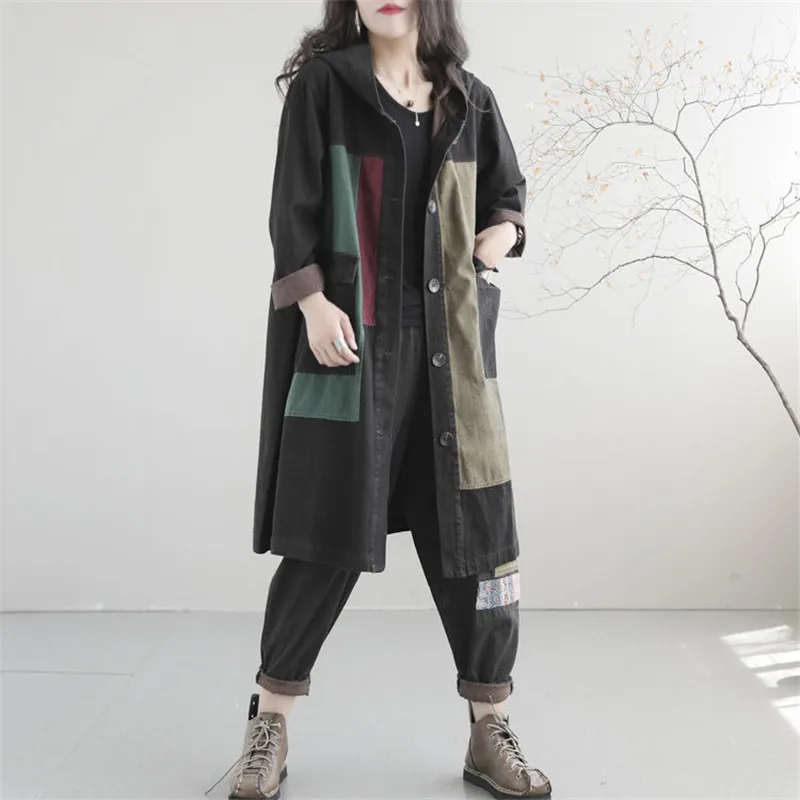 

2024 New Autumn Winter Denim Jacket Women Vintage Windbreaker hooded Mid-Length Jeans coat Casual Cowboy Outerwear Female R565