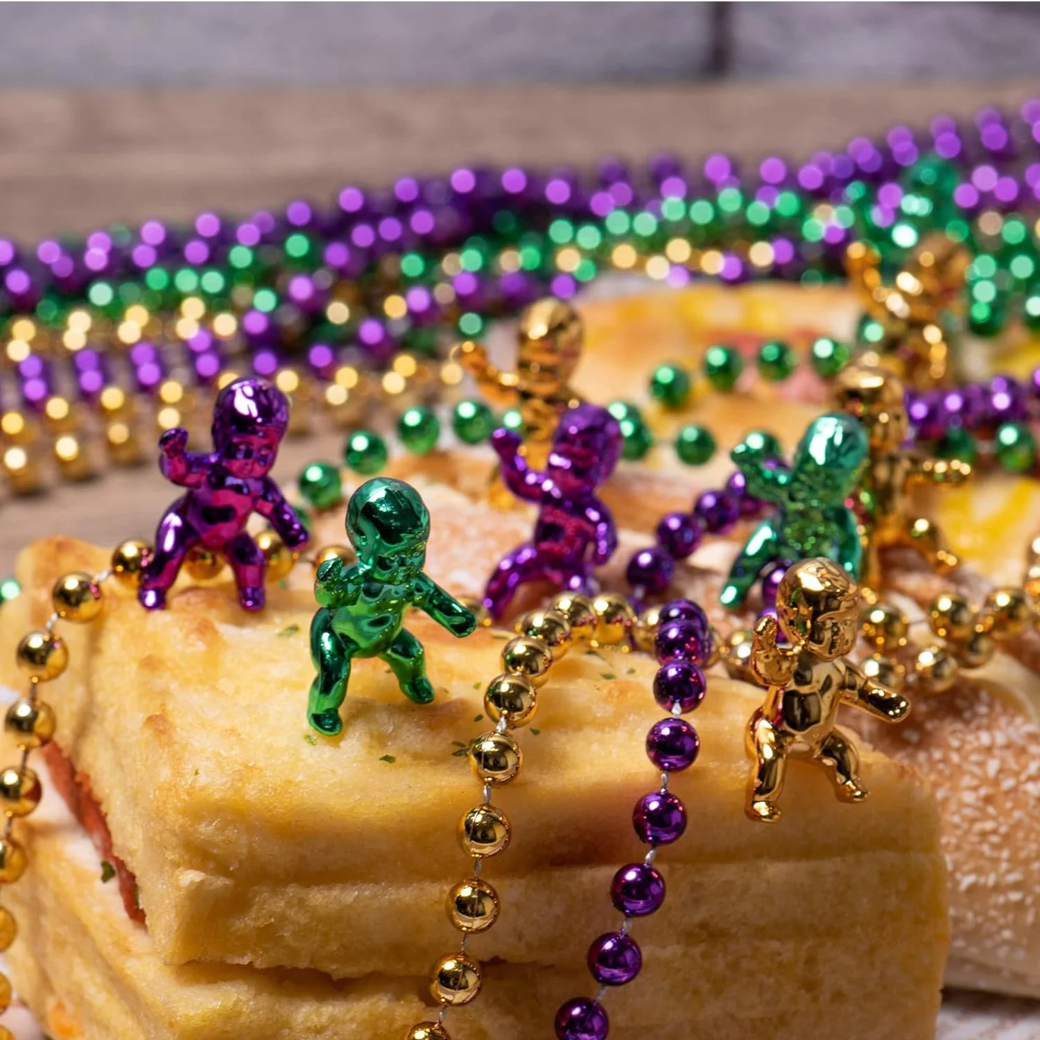 12 Pack Holiday Party Necklaces - Metallic Gold Silver Black Beads For New Year Mardi Gras