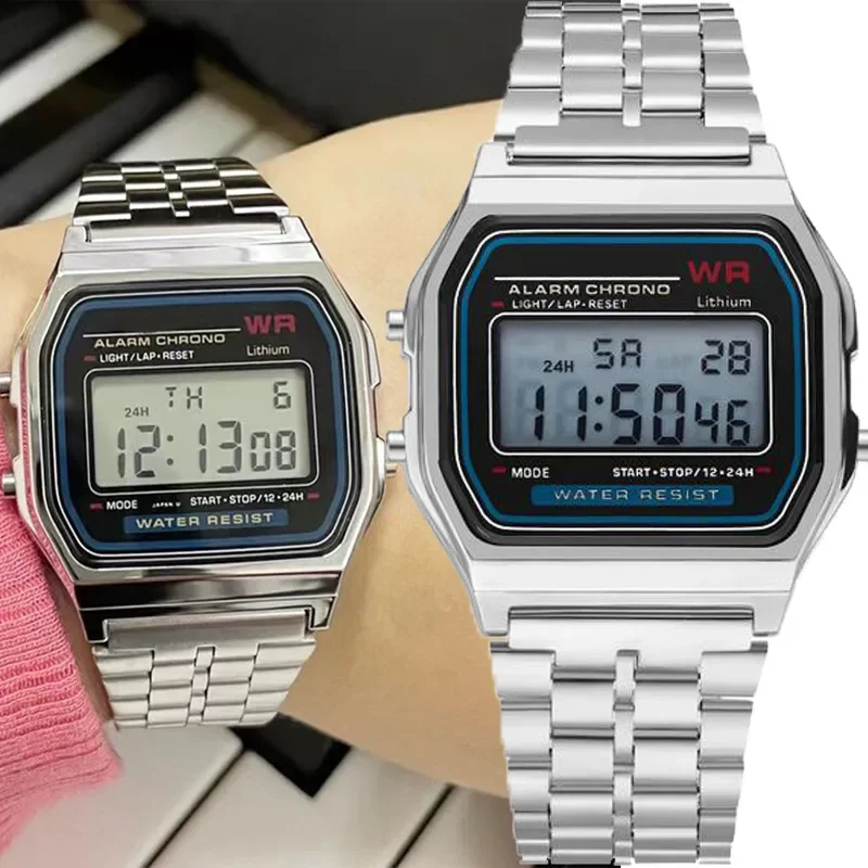 전자손목시계 여성을 위한 고급스러운 디지털 스틸 밴드 시계와 남성을 위한 클래식 비즈니스 스테인레스 스틸 손목시계 전자손목시계 여성을 위한 고급스러운 디지털 스틸 밴드 시계와 남성을 위한 클래식 비즈니스 스테인레스 스틸 손목시계