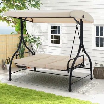 Porch Swing Chair with Adjustable Backrest&Canopy 1