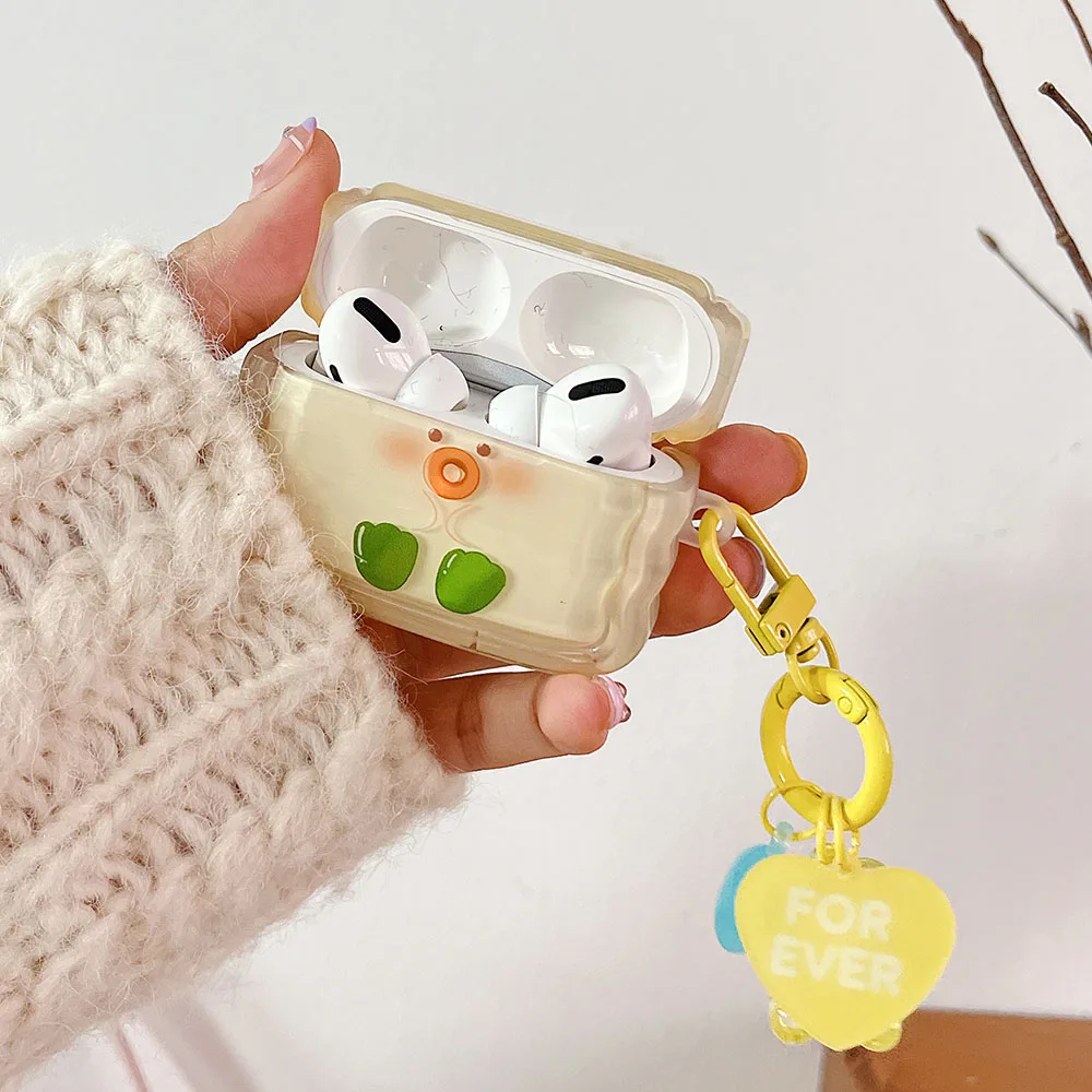 INS Cute Duck Cat Jelly Shell Silicone Earphone Case For Apple Airpod 1/2 3 Airpods Pro 2 Headphone Cases Crystal Bear Pendant