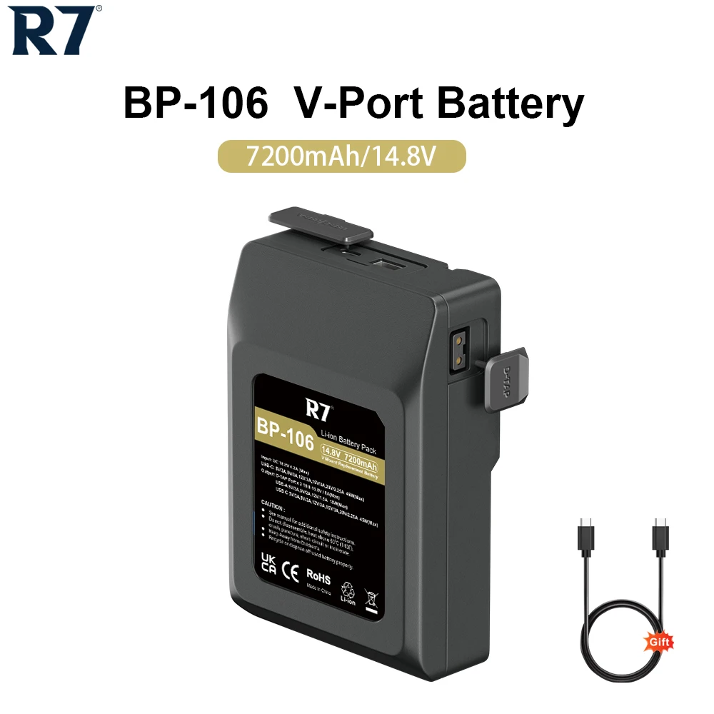 R7 Bp-106 V Mount Battery 7200Mah V-Lock Lithium Per Sony Hdcam Xdcam Led Light Digital Cinema Camera Dslr Monitor Videocamere