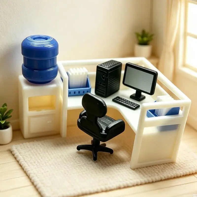 Kit Scrivania in Miniatura per Casa delle Bambole 1/12 con Tastiera e Sedia - immagine 4