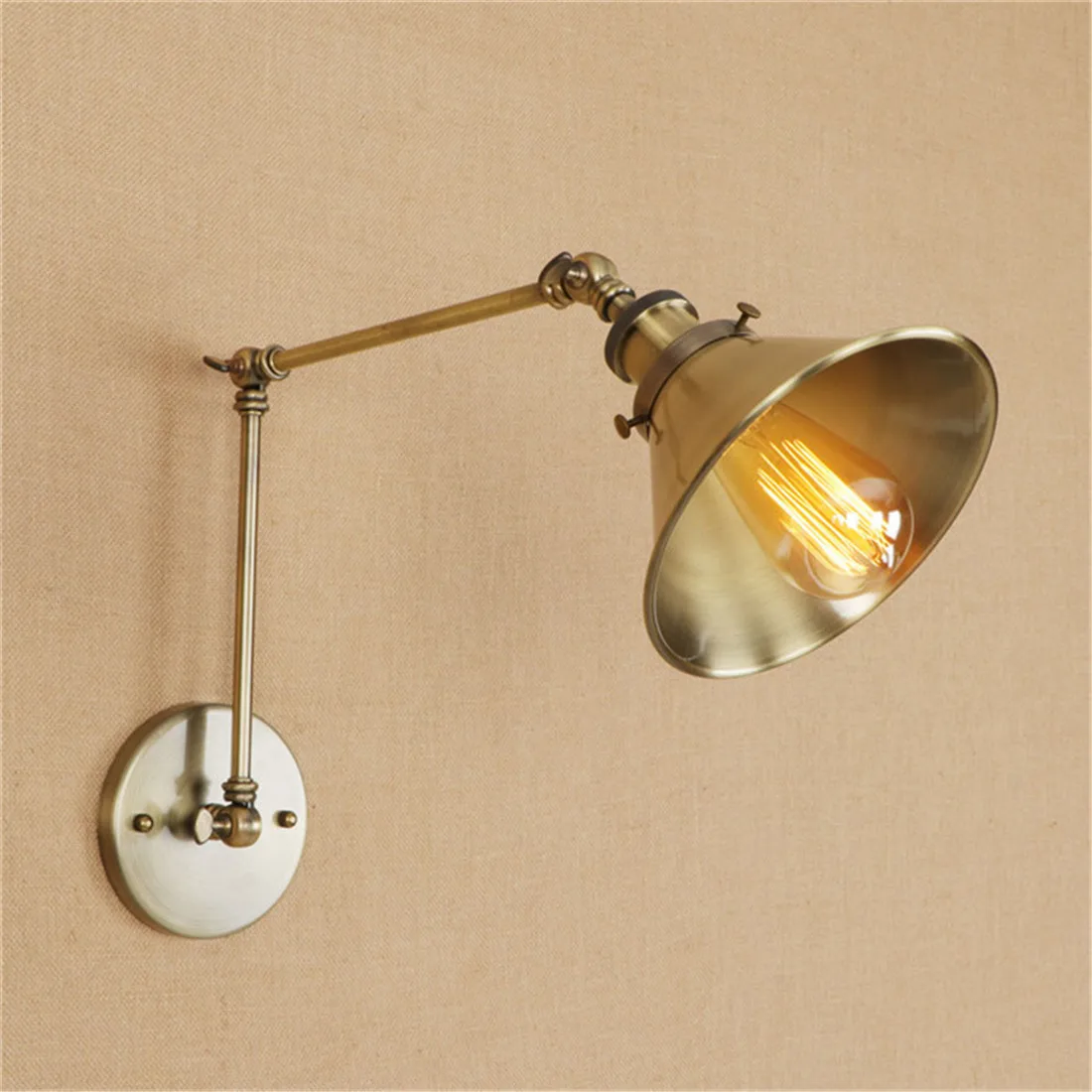 Vintage Bronze E27 Wall Light Antique 2 Swing Arm Adjustable Wall Lamp Bedside Room Bedroom Lamps Arts Arandelas para pared