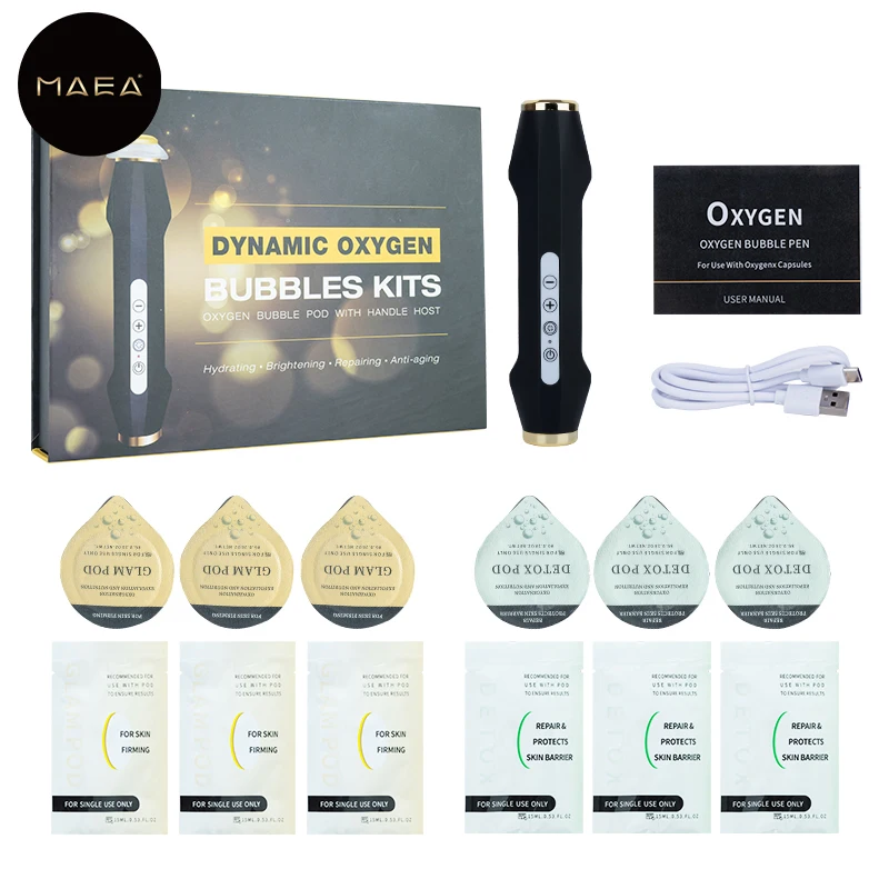 Oxygen Revitalizing Bubble Pen with Consumables Beauty Product USB Skin Care Set Complete Kit for Professional like At home Skin