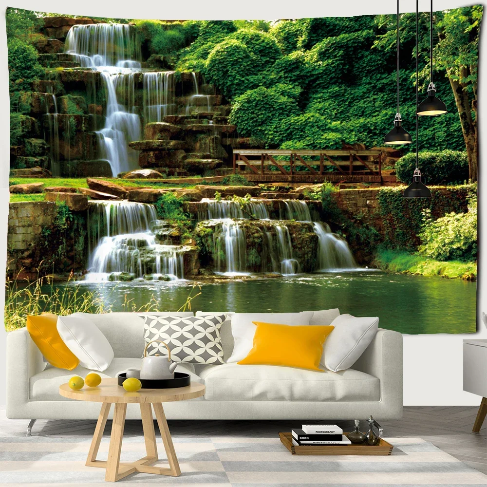 ภูมิทัศน์ป่าธรรมชาติพิมพ์ลายพรมติดผนังขนาดใหญ่แขวนผนังฮิปปี้ต้นไม้ทิวทัศน์ผนังพรมผนังแมนดาลาตกแต่งศิลปะบนผนัง 1