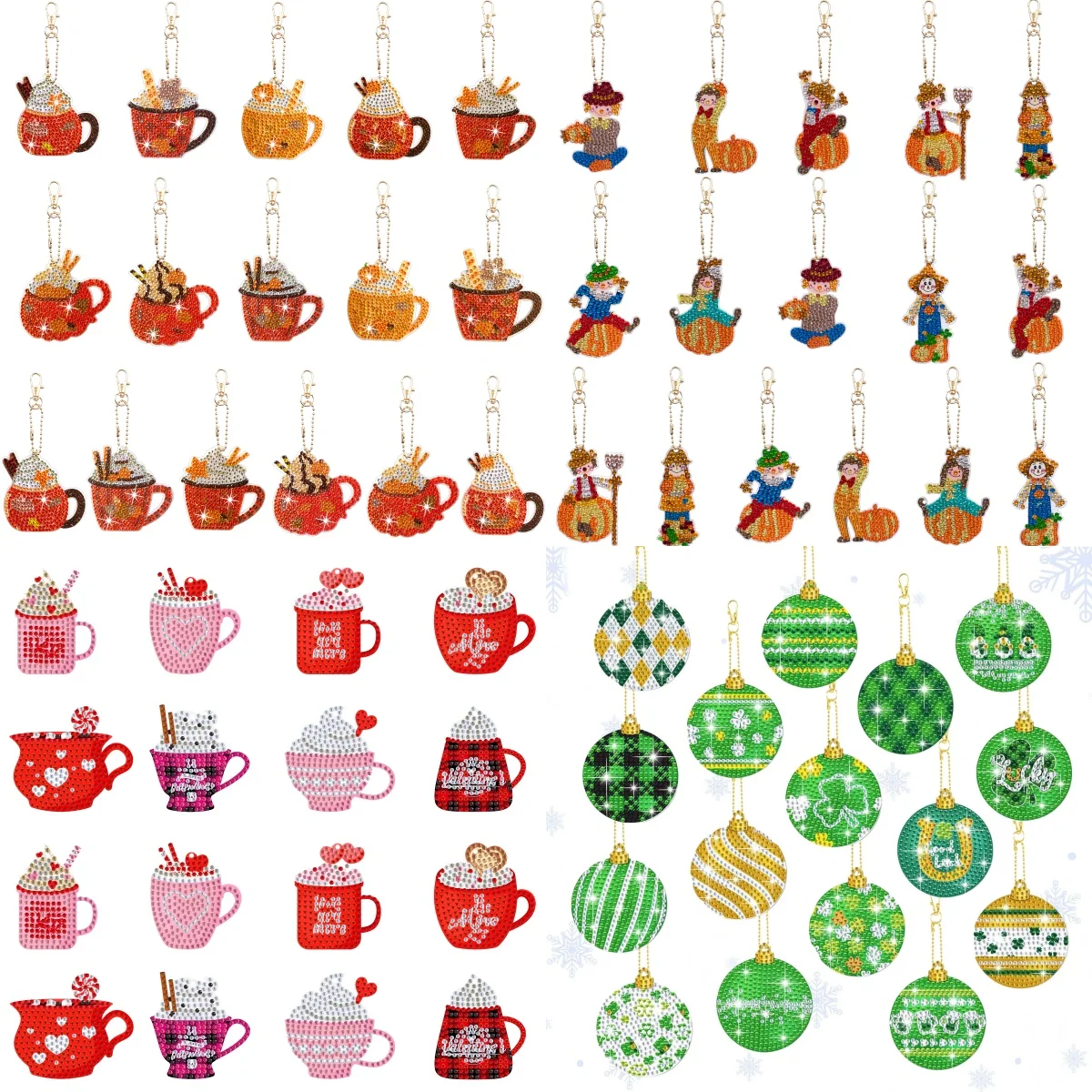 16 sets of DIY cup/ball pattern diamond art painting kit, acrylic keychain diamond bag decoration birthday gift