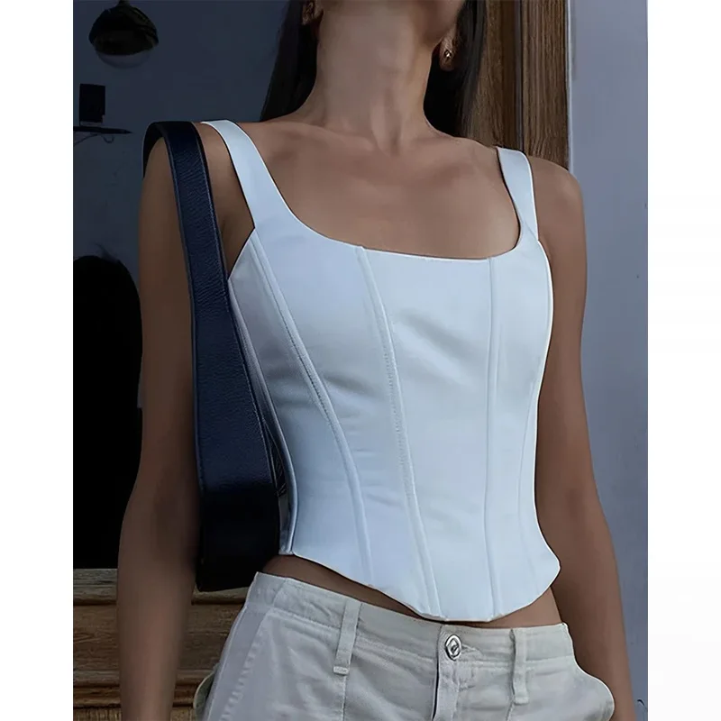 European and American style sexy Women's Solid color sexy fishbone suspender with square collar backless bra vest top