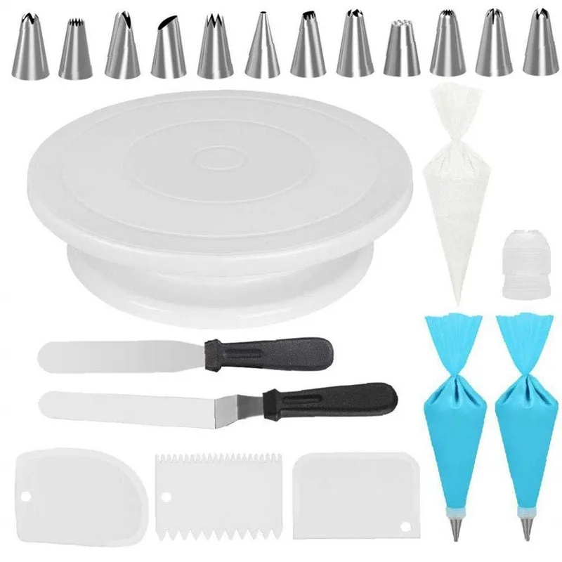

32 Piece Cake Turntable Set In Stock, TPU Flower Bag Converter, Cream Spatula, Cake Baking Tool