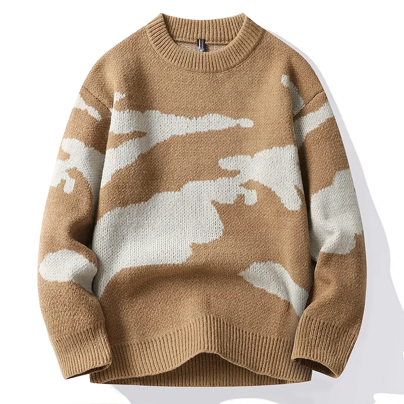 2023 Autumn Men Casual Sweater Cloud Pattern Cute Couple Sweaters Round Neck Long Sleeve Male Knitted Sweater Harajuku Pullover 2
