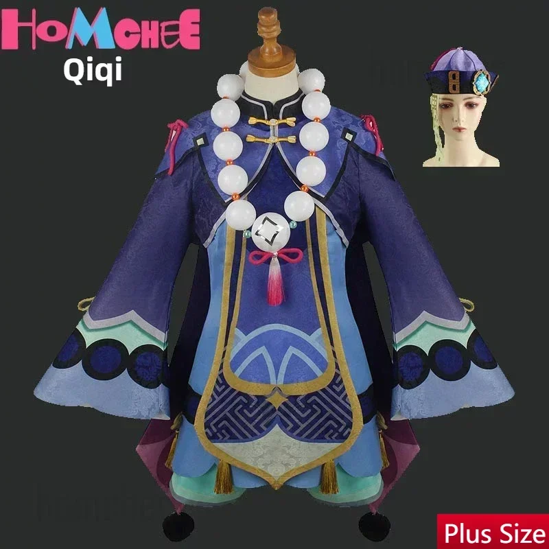 Qiqi Cosplay Costume  Impact Dress Hat Spells Socks Qi Qi Wig Zombie Girl Game cosplay  Impact