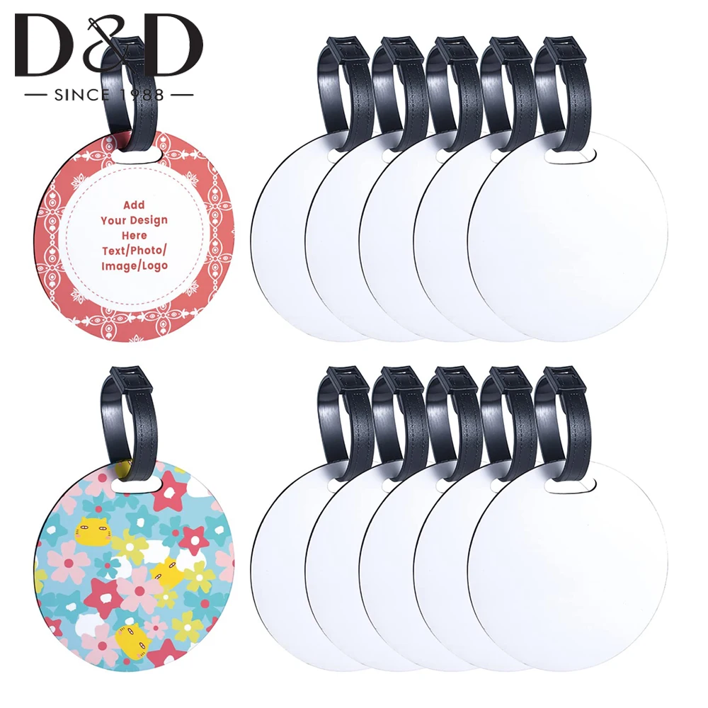 

6Pcs/Set Circular Sublimation Blanks Luggage Tags Backpack Travel Bag Tags Double Sided MDF Round Name ID Card Label Tag