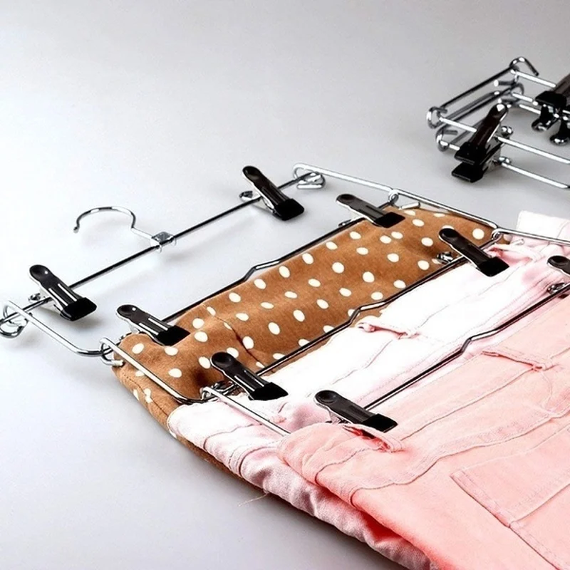 6 Layer Clothes Hangers Multilayer Skirt Trouser Hanger for Pants Non Slip Metal Hanger Clips Clothing Storage Rack Holder