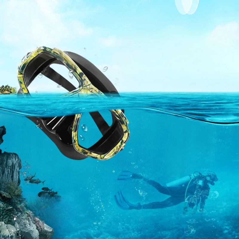 Snorkel Mask Swimming Goggles Scuba Diving Silicone Skirt Tempered Glass Len Wide View Training Nose Cover Adjustable Strap