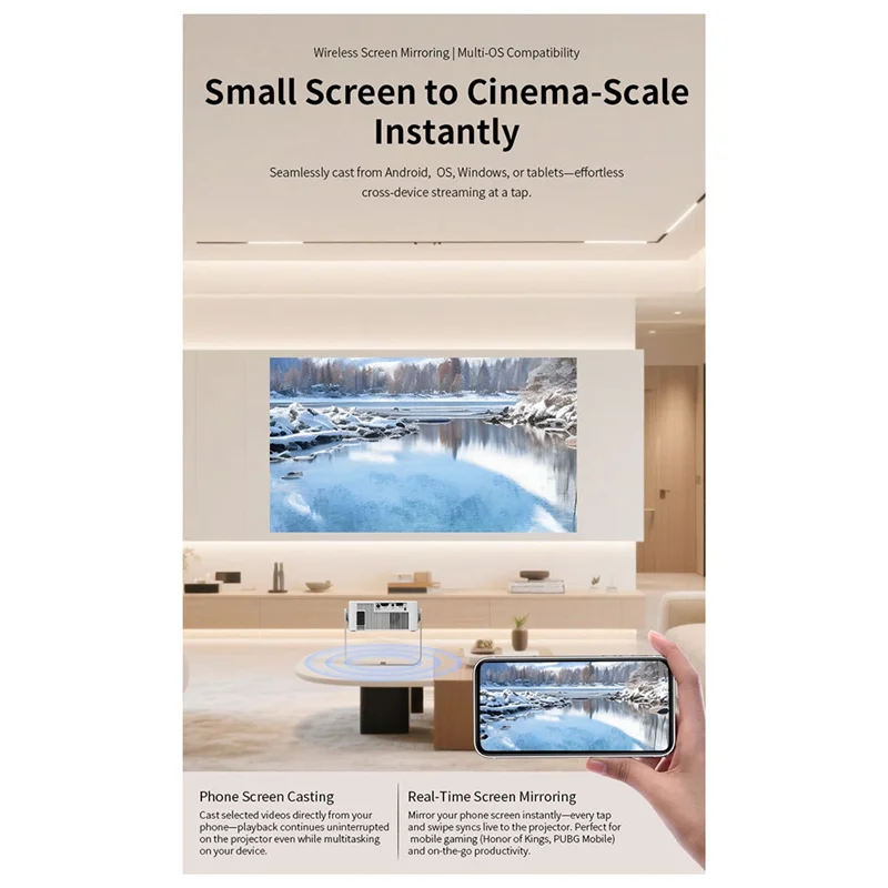 מקרן BTLIFE-Ultra HD Bluetooth 5.0 עם Wifi 6, תמיכה ב-720P ו-4K, Android 11 לקולנוע ביתי עם מיקוד אוטומטי