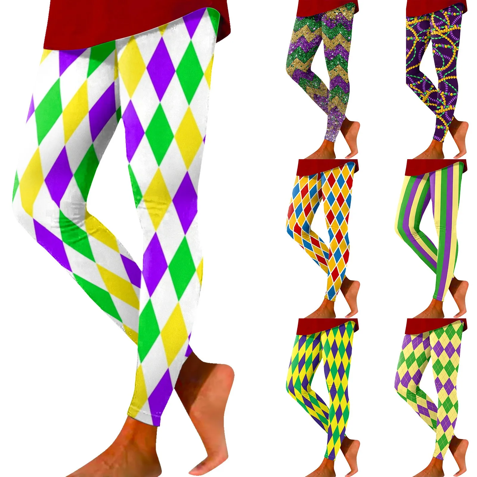 

Leggings Women's Comfortable Sports Tights Carnival Printed Color Block Pants Soft Elastic Skirted Leggings Women Dressy Length