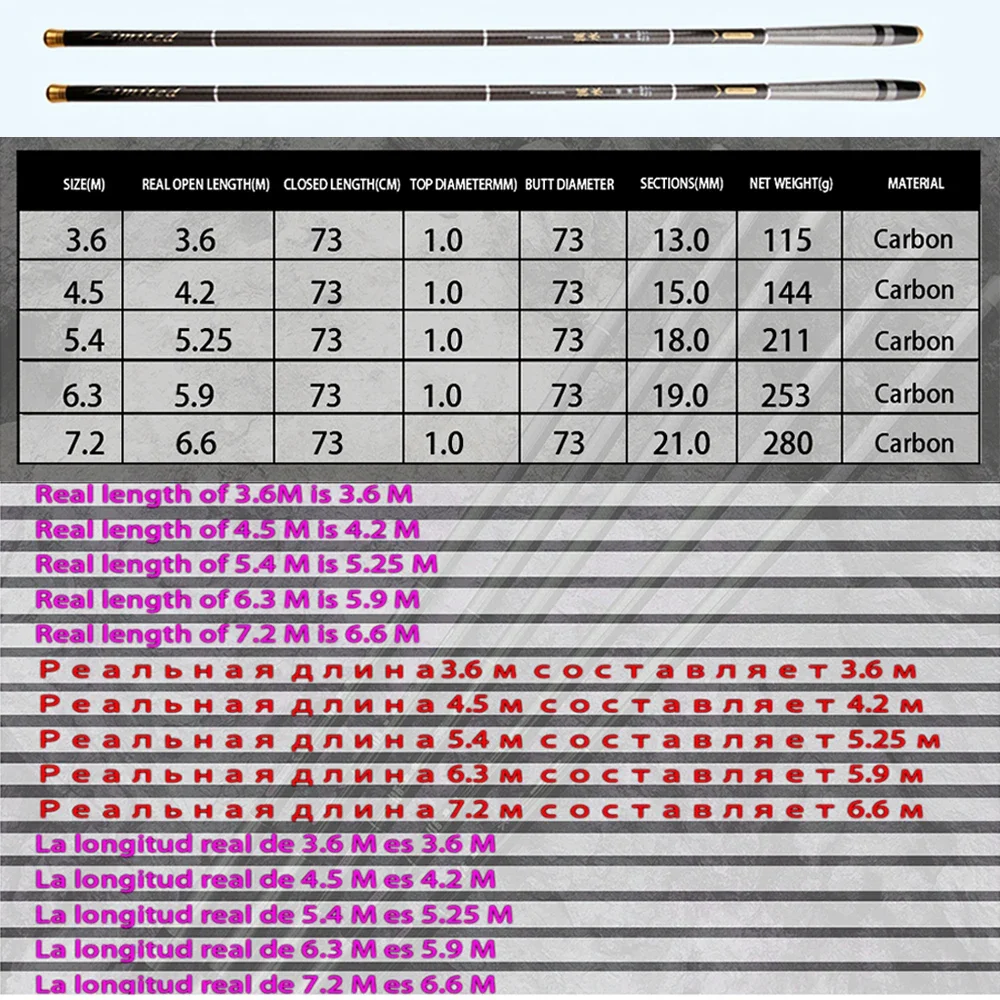 Ligh Hard Telescopic Fishing Stream Rod Lake Hand Pole Carp Feeder 3.6M 4.5M 5.4M 6.3M 7.2M Freshwater Fishing Rods Tackle 5
