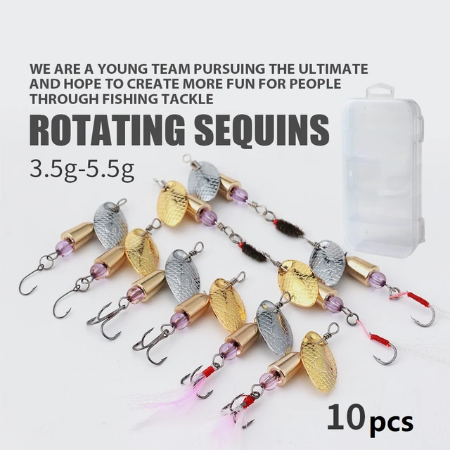 10pcs/box Rotating Spinner Fishing Lure Whirling Sequin Set 3.5g/5.5g Spoon  Metal VIB