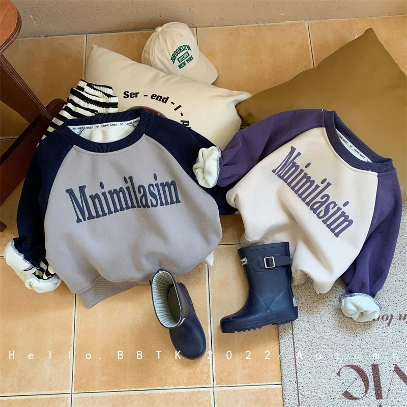 

Boys Hoodies Sweatshirts Cotton Thicken Plus Velvet 2022 Scoop Warm Winter Autumn Pullover Baby's Kids Children's Clothing