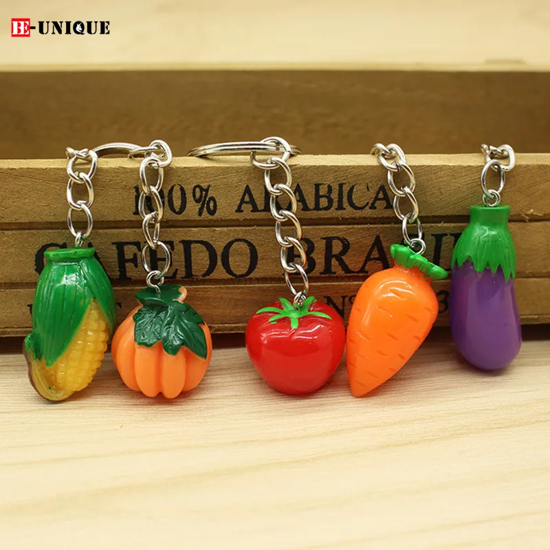 60PcsSimulationFruitsVegetablesKeychainCuteResinFoodKeyRing