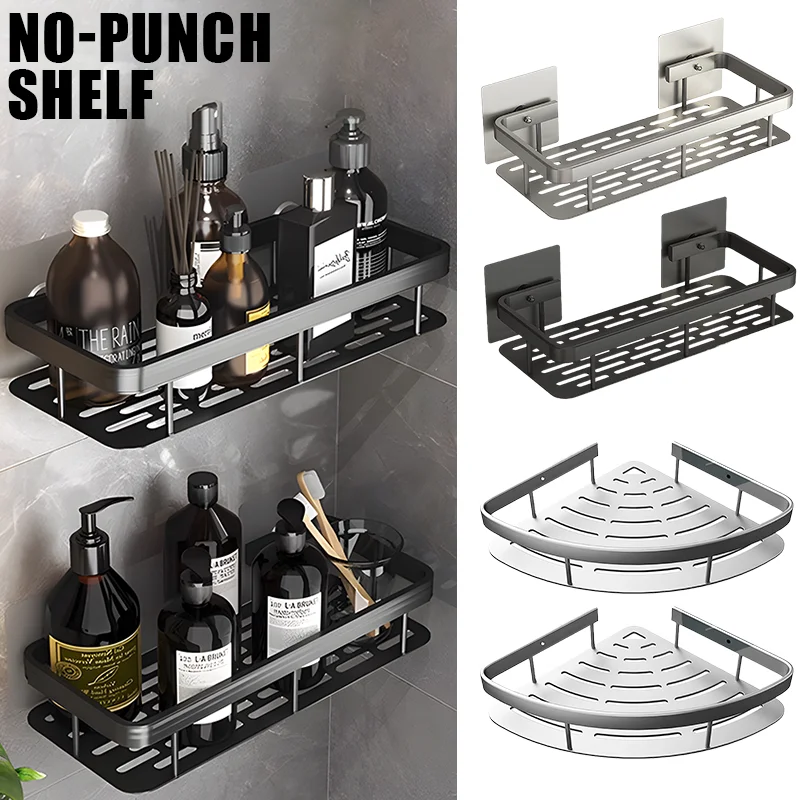 Prateleira de Armazenamento de Cozinha de Liga de Alumínio Organizador do Banheiro Prateleira de Chuveiro Shampoo Rack Acessórios sem Broca