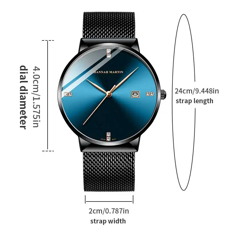 Japanese Original Quartz Movement Watch Luxury Rhinestone 40mm Blue Black Business Style Casual Fashion Stainless Steel Watches 3
