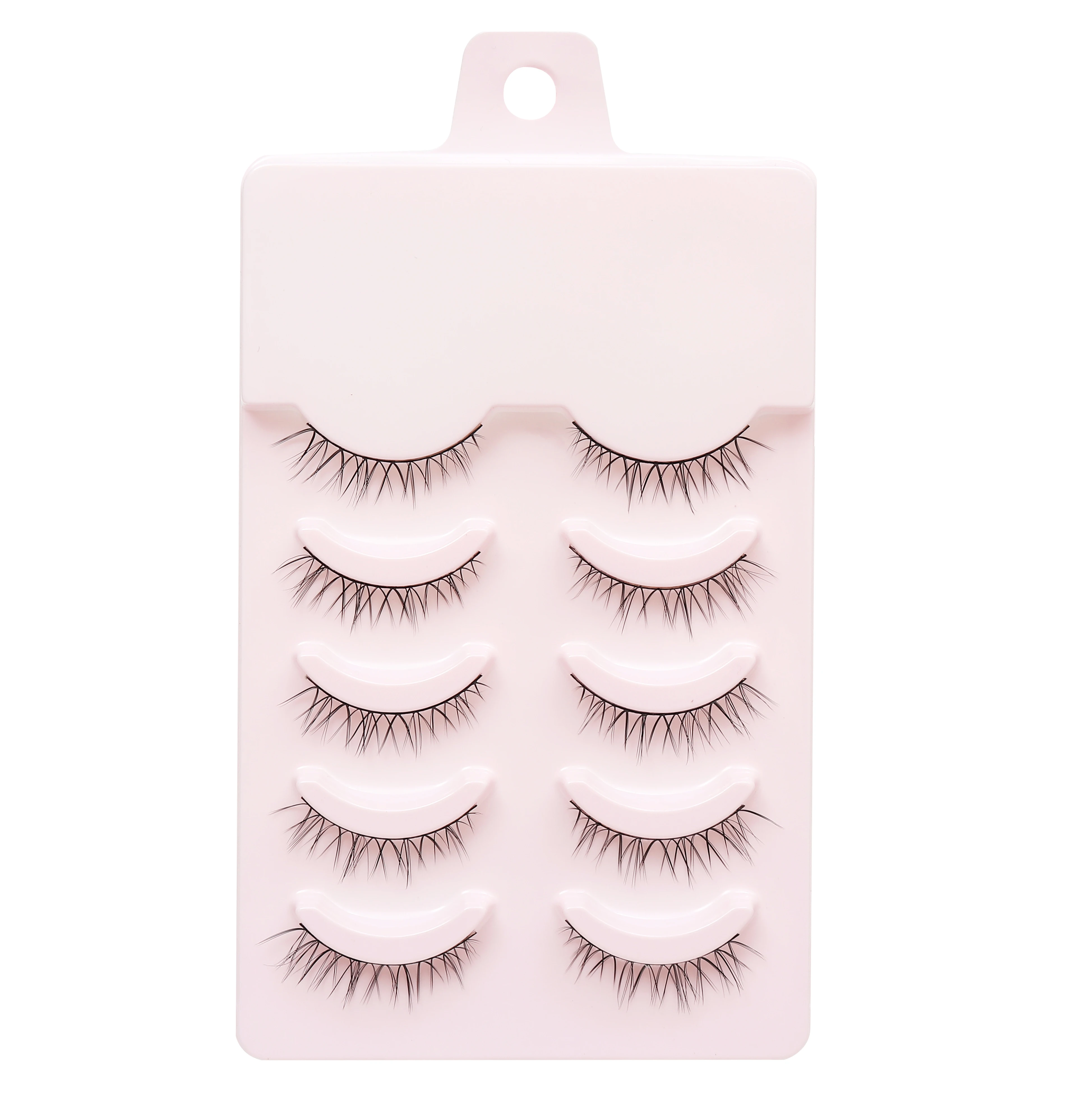 Set of 5 pairs of manga-inspired faux mink lashes for anime cosplay or natural Korean-style makeup, displayed in a soft, full-strip lash tray. 02
