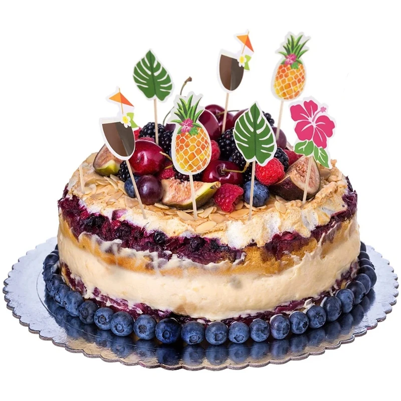 24Pcs Hawaiian Cupcake Toppers Flamingo Pineapple Palm Leaves Toothpicks Tropical Summer Beach Birthday Party Cake Decoration