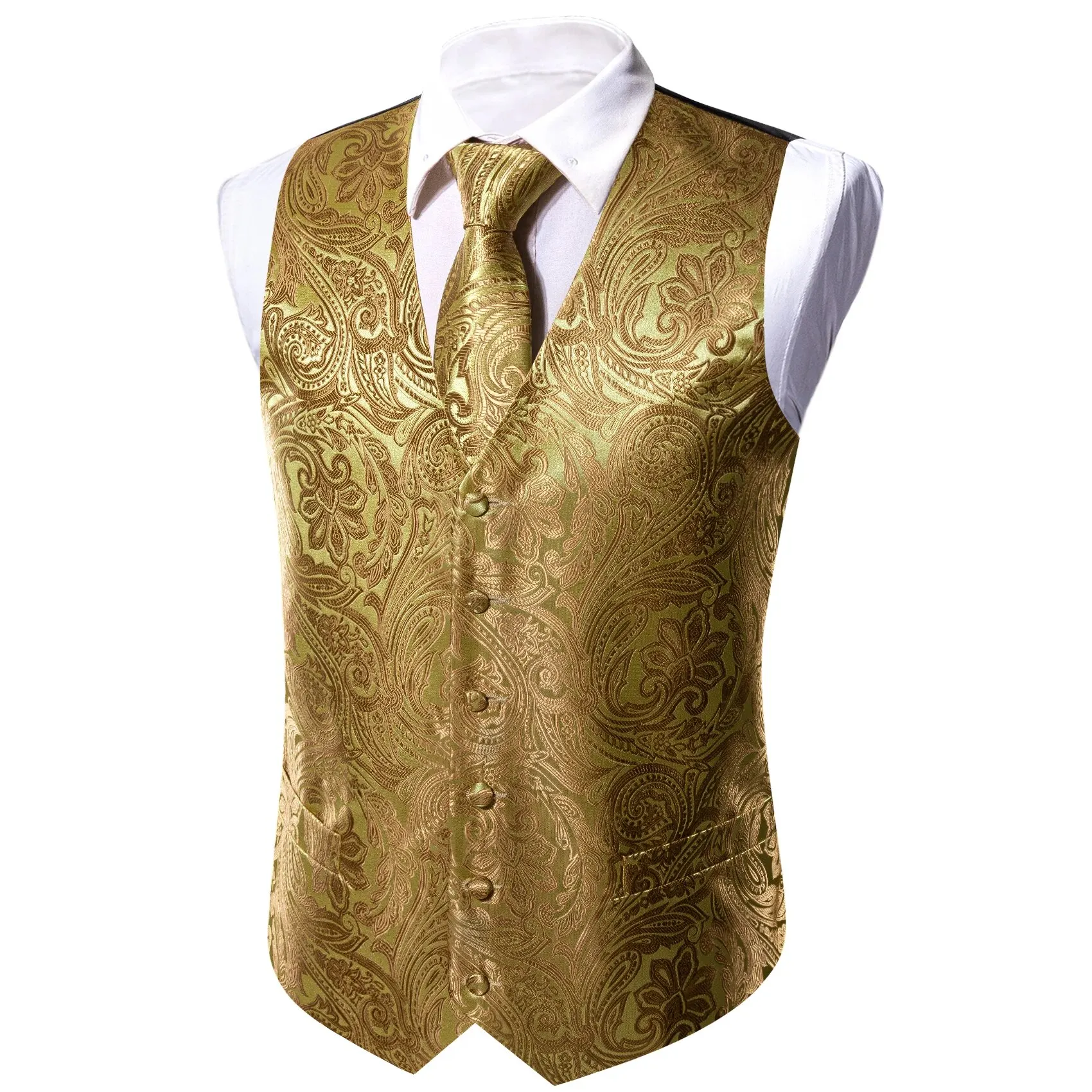 4pcs Men's Suit Vest Jacquard Waistcoat with Tie Pocket Square Cufflinks Set for Male Sleeveless Jacket Wedding Business Party dress vests