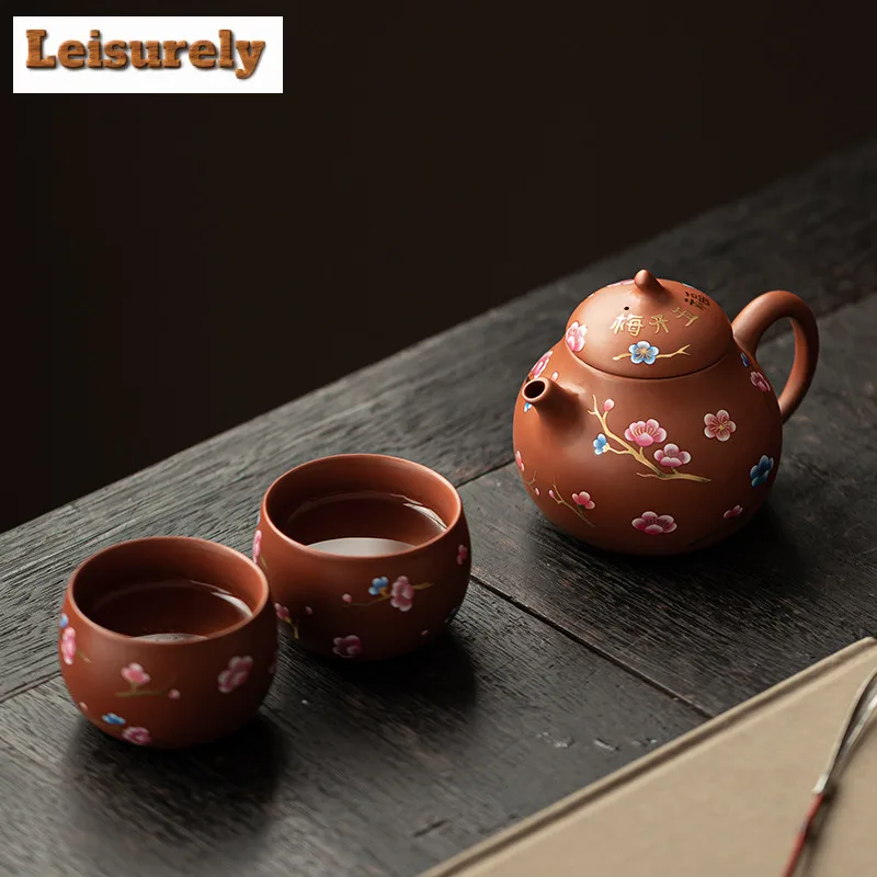 Plum Blossom Five Blessings Purple Clay Tea Set Complete Set Aesthetic Tea Ceremony Set Teapot and Tea Cup Set Tea Items Craft