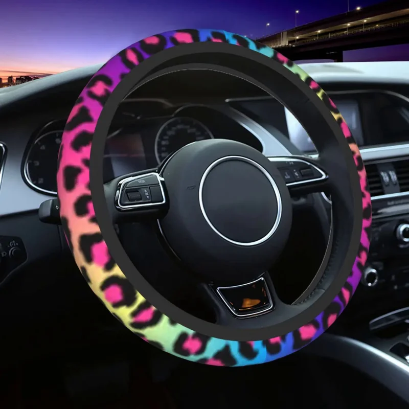

Rainbow Leopard Covers Spots African Animal Fur Soft Steering Wheel Protector for Sedan Car Accessories