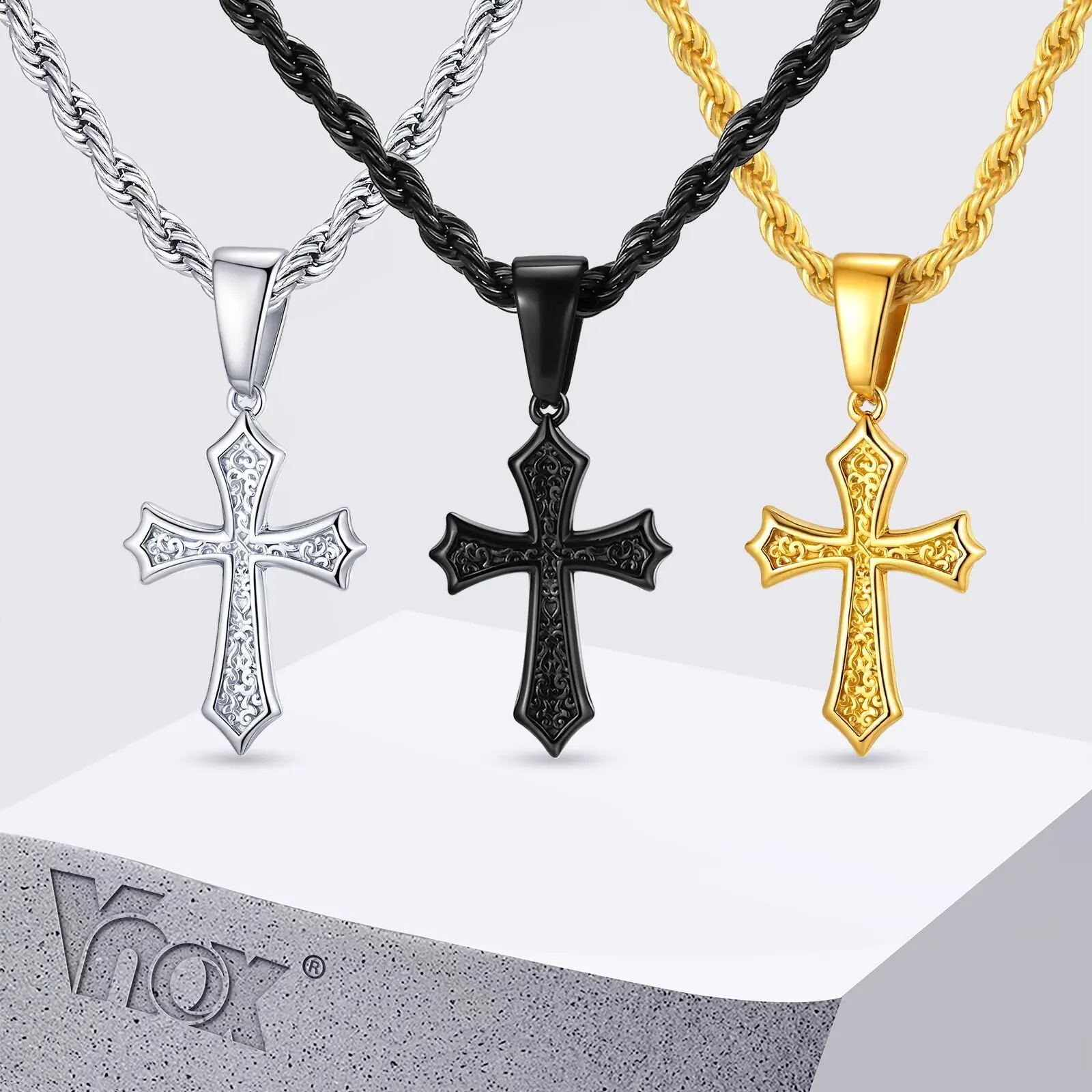 Vnox Kleine Kreuz-Halsketten aus Edelstahl, Retro-Persönlichkeits-Anhänger-Accessoires, Religion, Glaube, Schmuck, Geschenk