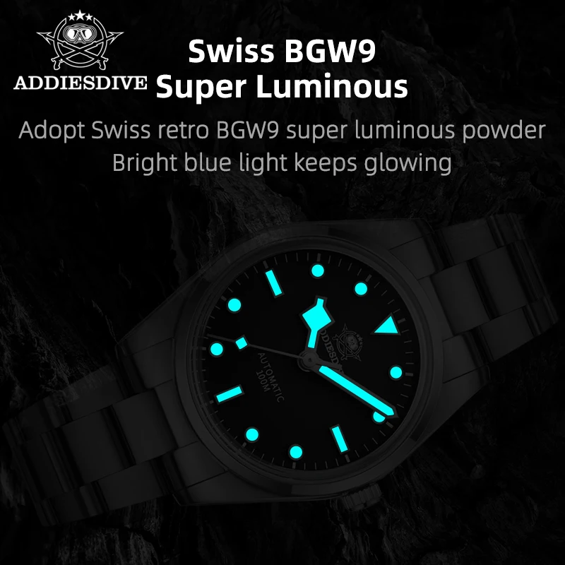 ADDIESDIVE AD2113 Men Dress Watches Sapphire Glass BGW9 Super Luminous 10Bar NH35 Automatic Mechanical Watch Reloj Hombre