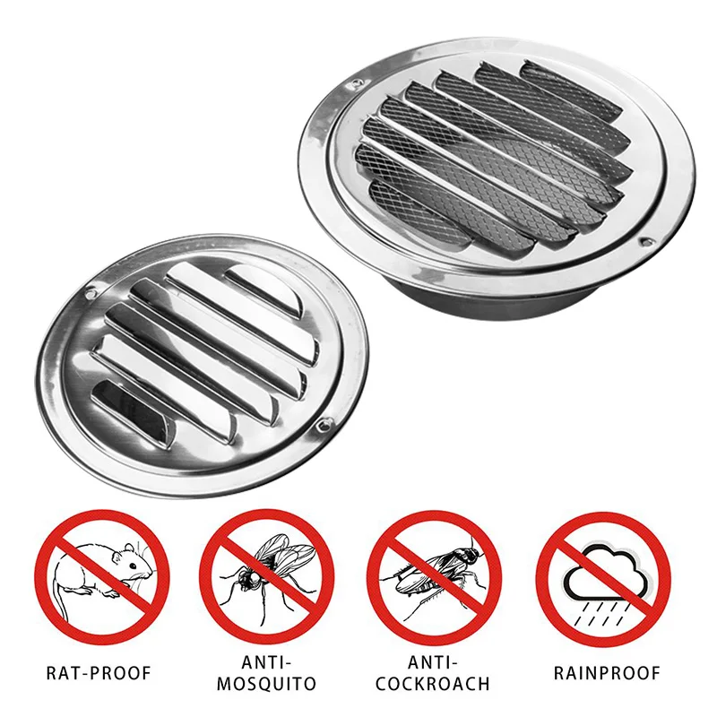 Air Vent Grille Stainless Steel Exterior Wall 70/80/100mm Round Insect Protection Ducting Ventilation