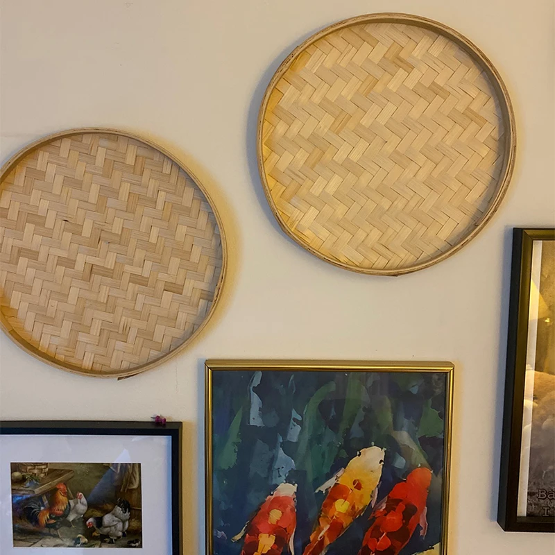 Description Picture 5 of item13/18/22/30/36cm Handmade Weaving Bamboo Sieve Raft Round Storage Trays Basket DIY Home Decor Fruit Bread Basket Kitchen Storage