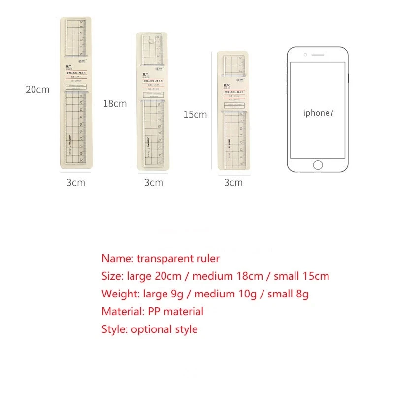 Ruler 15cm 18cm 20cm Acrylic Ruler Square Stationery Drawing Office School Supplies 1pc