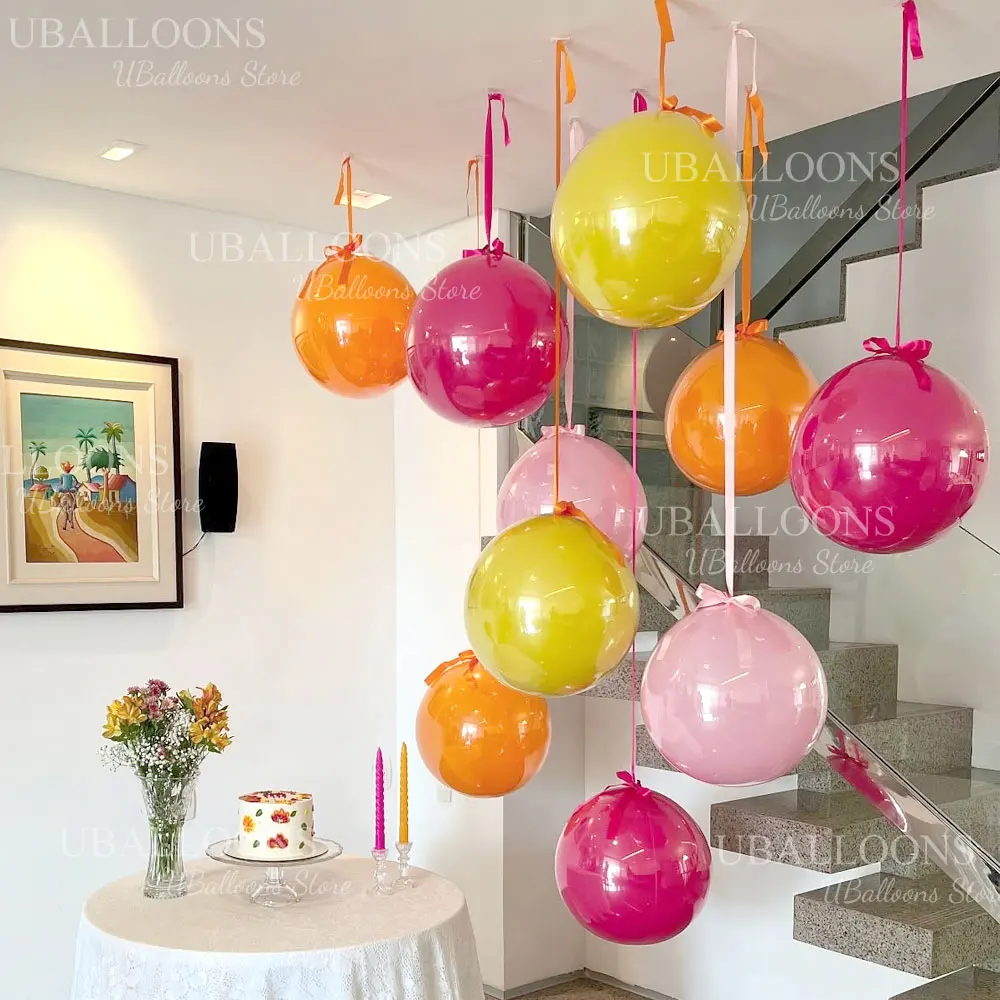 Vibrant Orange and Hot Pink Balloons with Satin Ribbon Bows - Set of 10 for Celebrations and Decor
