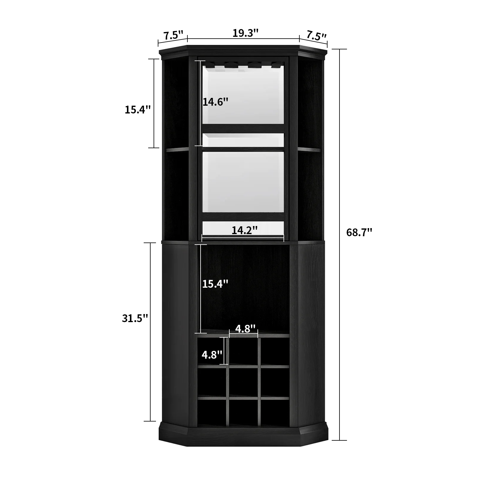 Corner Wine Cabinet with Rotating Glass Wine Rack, Farmhouse Bar Storage Cabinet with Cup Holders, Bar for Dining Room