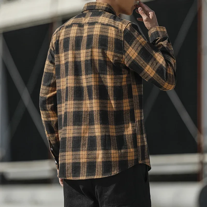Harajuku Plaid Shirts Men Spring 2021 Autumn Winter High Quality