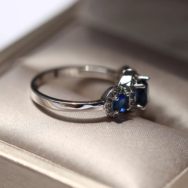 Wedding Rings Women 925 Sterling Silver Luxury Big Round Blue CZ Fine Jewelry Gift