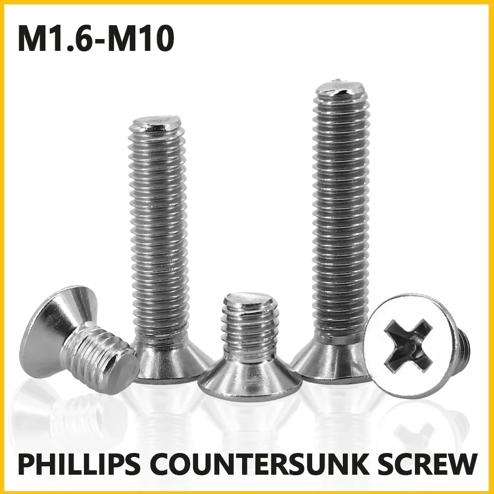 Stainless Steel Screws M1.6-M10 304 Stainless Steel Cross Phillips Flat Bolt Countersunk Head Furniture Screw Length 3-80mm