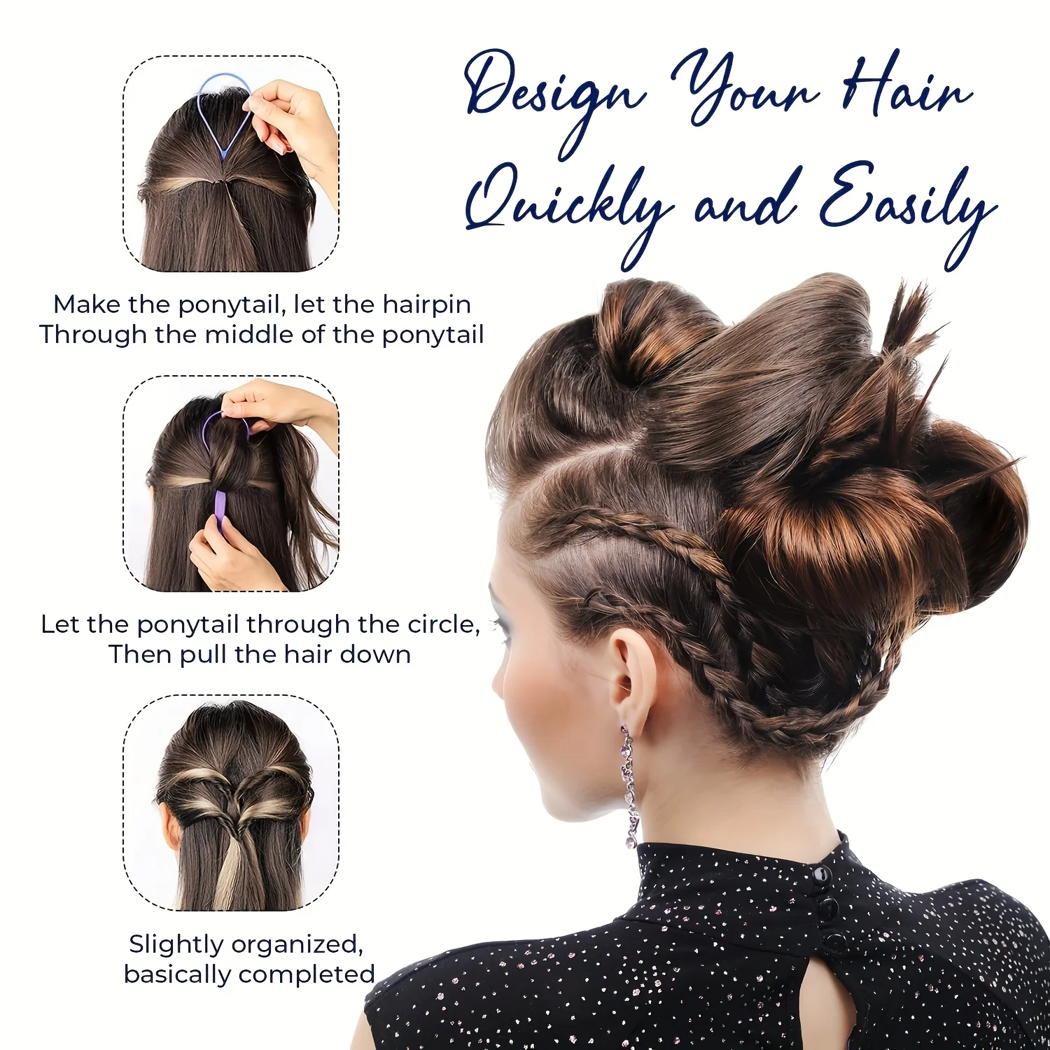 6-teiliges Haarstyling-Werkzeugset für Mädchen: Haaraccessoires, Haarnadeln, Blumenkronen, Styling-Tools, Haarstyling-Devi – Detail 13